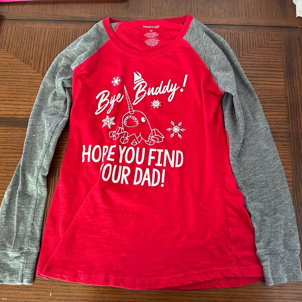 Elf Movie Women’s Red and Gray Long Sleeve Tee size medium